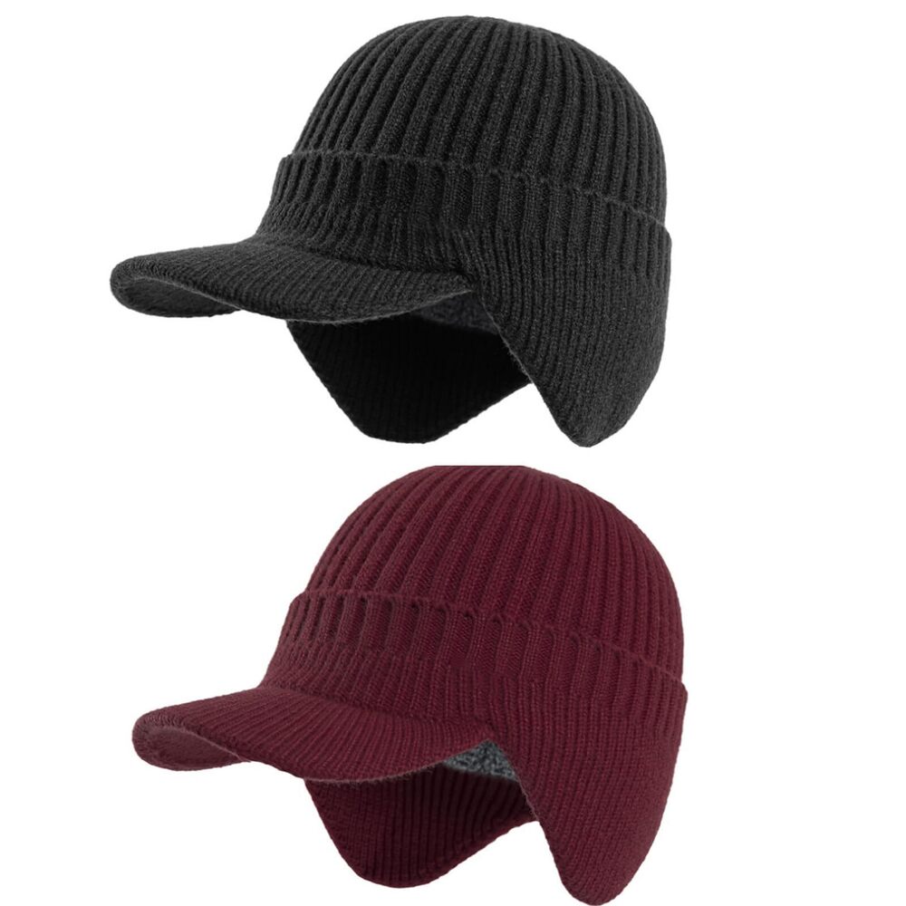 1348 2 Pcs Winter Hats with Brim and Ear Flap Fleece Winter Beanie Hat